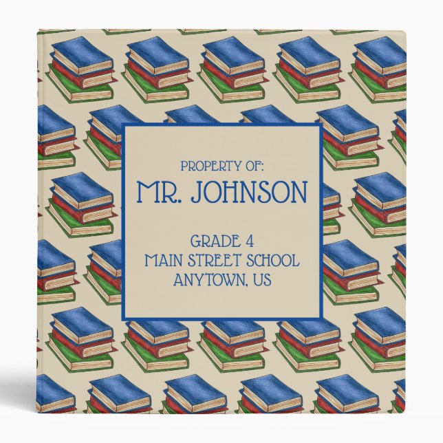 Library Book Stack Teacher Librarian Educator Gift Binder (Front)