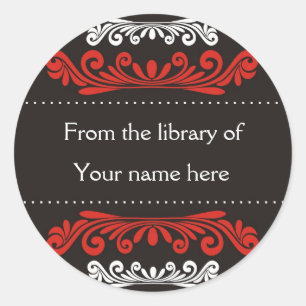 Library Bookplates- Decorative Pattern Black Classic Round Sticker