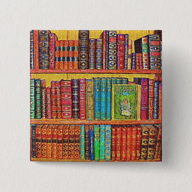Library Books 2 Inch Square Button (Front)