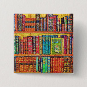 Library Books 2 Inch Square Button