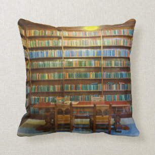 Library Books In Library Water Color, Throw Pillow