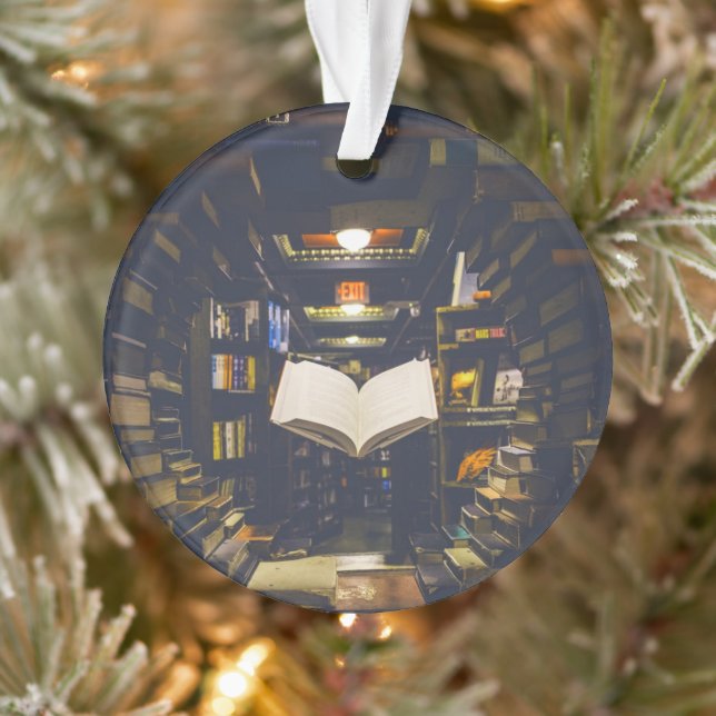 Library Books Shelves Open Book Read Ornament (Tree)