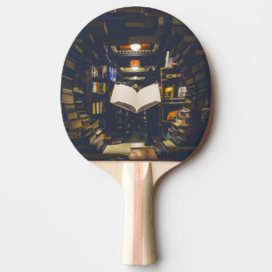 Library Books Shelves Open Book Read Ping Pong Paddle
