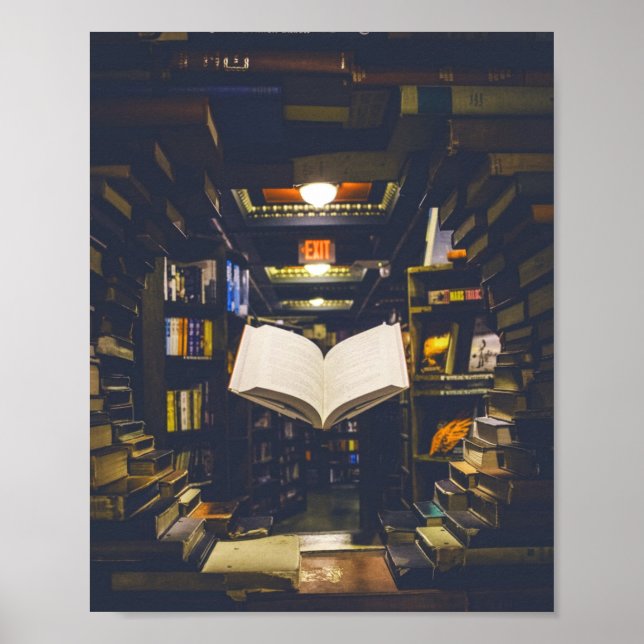 Library Books Shelves Open Book Read Poster (Front)