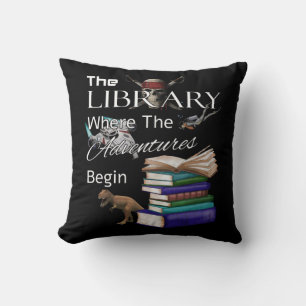 Library Books Where The Adventure Begins Book Read Throw Pillow