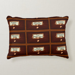 Library Books Wood Card Catalogue Drawers Reading Accent Pillow