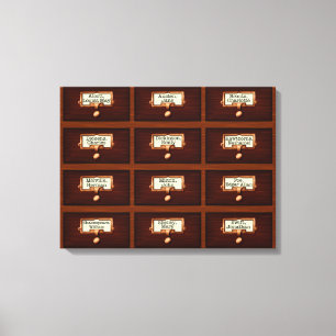 Library Books Wood Card Catalogue Drawers Reading Canvas Print