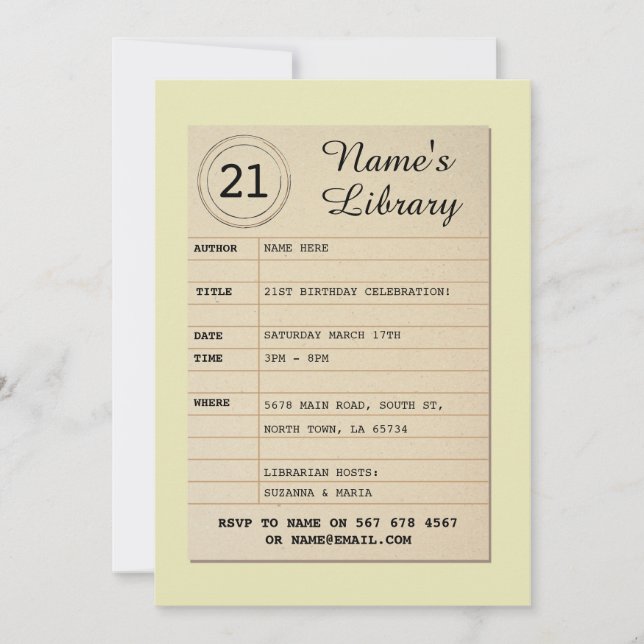 Library Card Book Birthday Party Author Invite (Front)