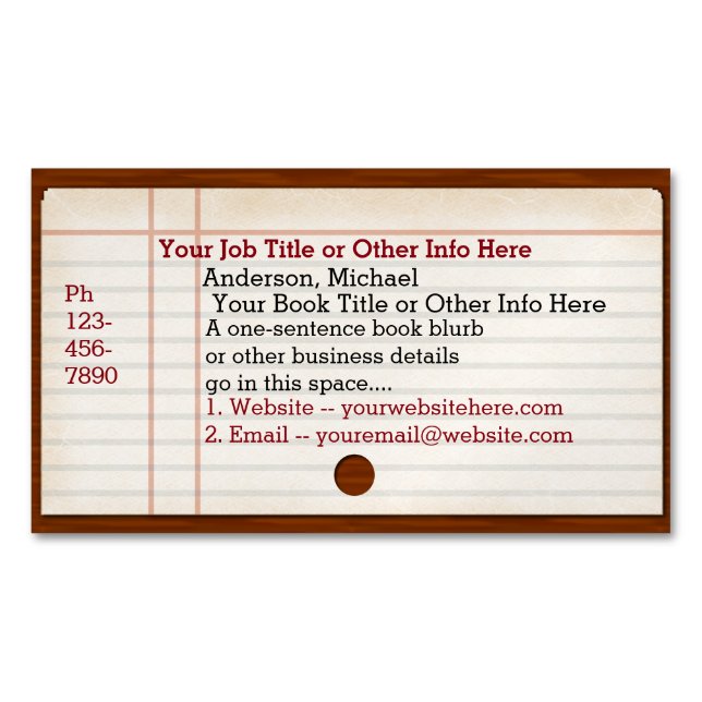 Library Card Catalogue Writer Author Librarian (Front)