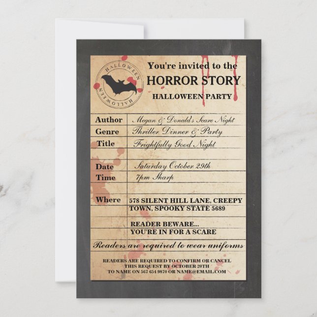 Library Card Form Halloween Story Party Invitation (Front)