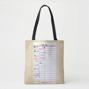 Library Card Retro Date Due Student Stamped Slip Tote Bag