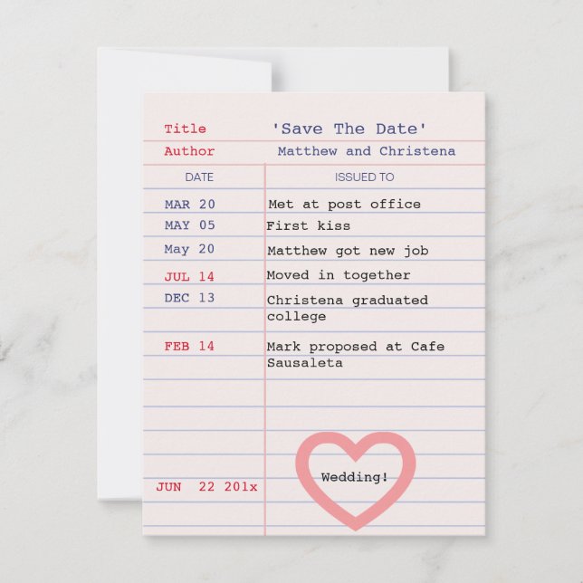 Library Card Wedding Save The Date Announcement (Front)