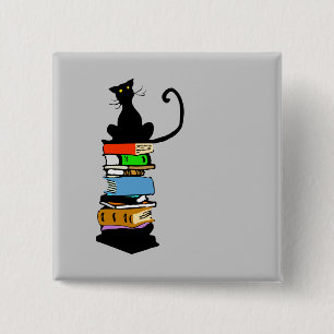 Library Cat 2 Inch Square Button