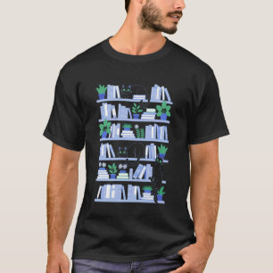 Library Cat Book Lover Bookworm Literature Librari T-Shirt