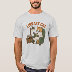 Library Cat Reading Book Cute Cat Lover Illustrati T-Shirt