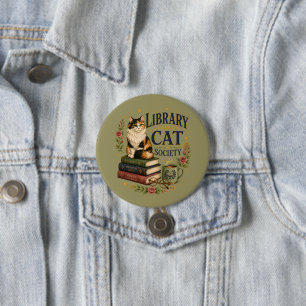 Library Cat Society Bookish Calico 3 Inch Round Button