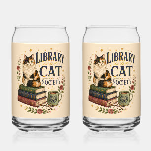 Library Cat Society Bookish Calico Can Glass