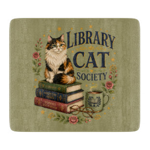 Library Cat Society Bookish Calico Cutting Board