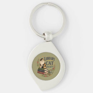 Library Cat Society Bookish Calico Keychain