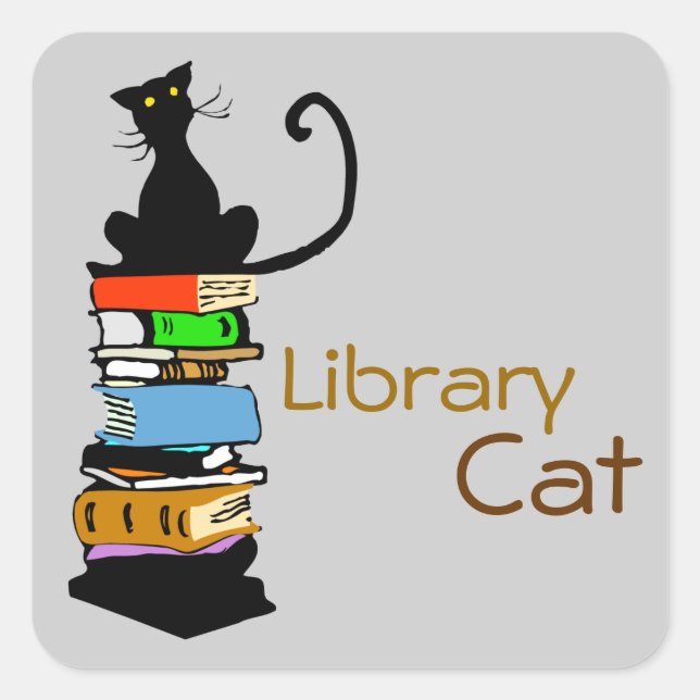 Library Cat Square Sticker (Front)