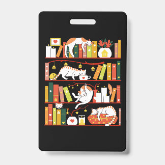 Library cats autumn colour version badge