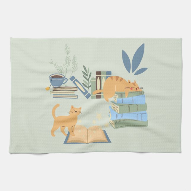 Library Cats Kitchen Towel (Horizontal)