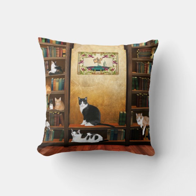 Library cats throw pillow (Front)