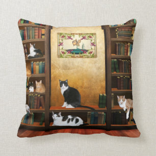 Library cats throw pillow
