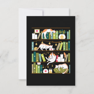 Library cats - whimsical cats on the book shelves thank you card