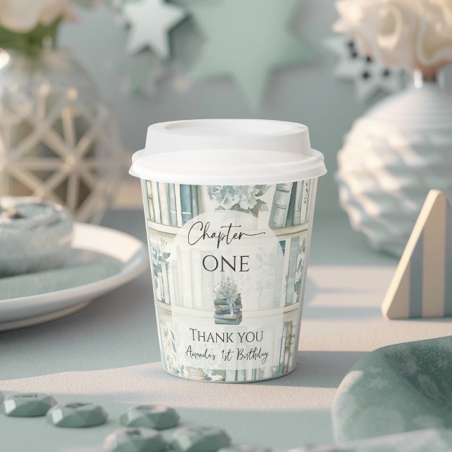 Library Chapter ONE Blue Boy Book 1st Birthday Paper Cups (Creator Uploaded)