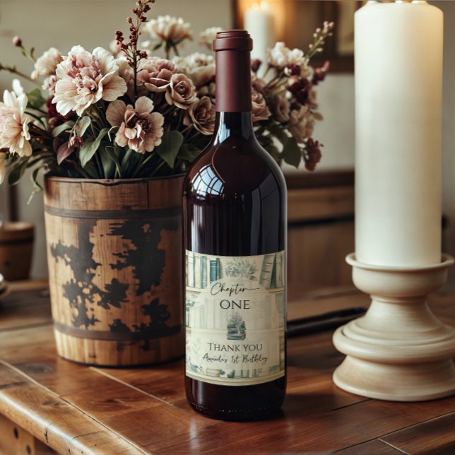 Library Chapter ONE Blue Boy Book 1st Birthday Wine Label (Creator Uploaded)