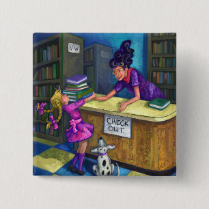 Library Check Out 2 Inch Square Button