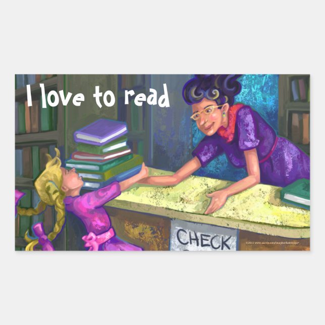 Library Check Out Art, j'aime lire des autocollant (Devant)