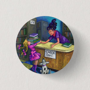 Library Check Out Artwork 1 Inch Round Button