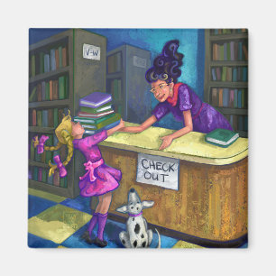 Library Check Out Artwork Magnet