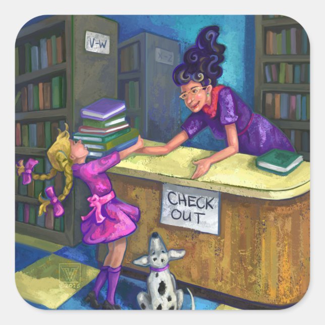 Library Check Out Artwork Square Sticker (Front)