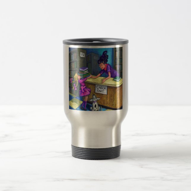 Library Check Out Artwork Travel Mug (Center)