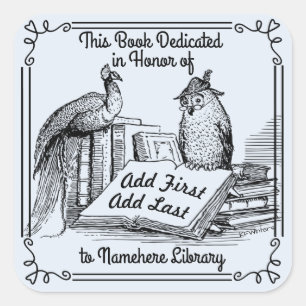 Library Dedication Bookplates,  Add Name Square Sticker