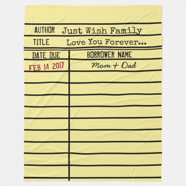 Library Due Date Card Fleece Blanket -Customize It (Front)