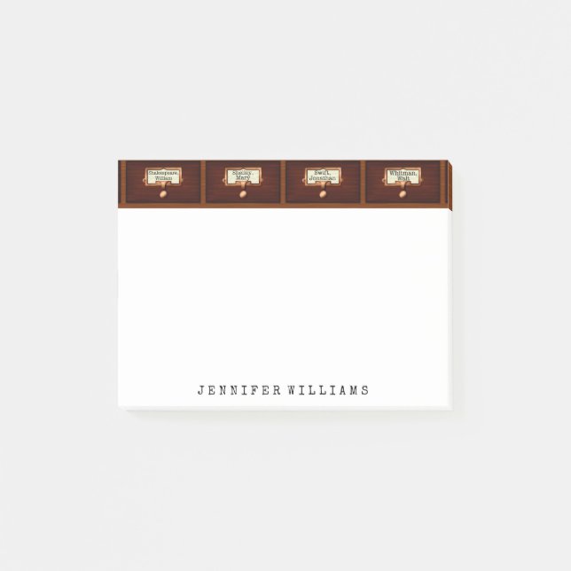 Library File Cabinet English Teacher Writer Custom Post-it Notes (Front)