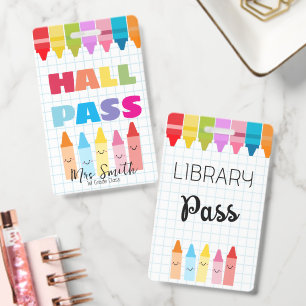 Library Hall Pass Crayon Border Lanyard Badge