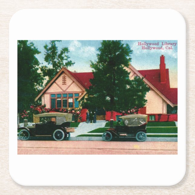 Library, Hollywood, CA Vintage Square Paper Coaster (Front)