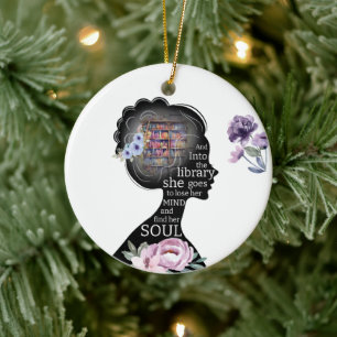 Library Is Her Sanctuary – Inspirational Reader Ceramic Ornament
