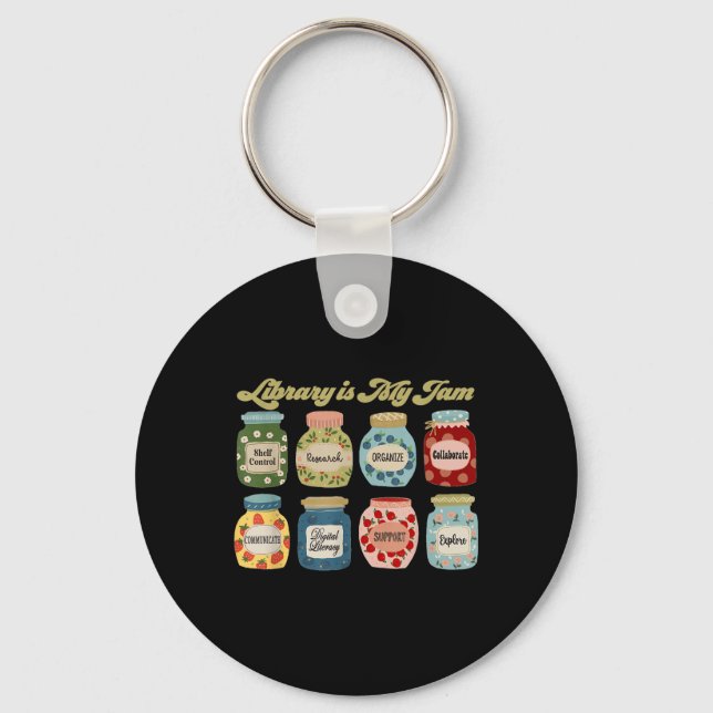 Library Is My Jam Librarian Appreciation Reading T Keychain (Front)