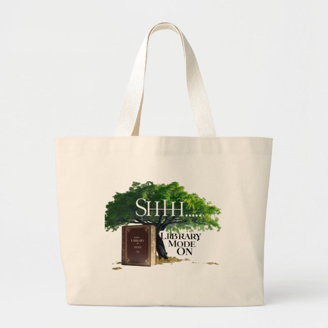 Library Mode On" Jumbo Canvas Tote Bag  (Front)
