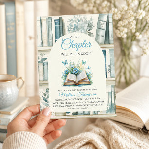 Library New Chapter Blue Boy Book Baby Shower Invitation