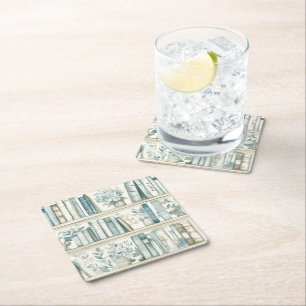 Library New Chapter Blue Boy Book Baby Shower Square Paper Coaster