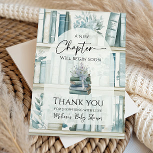 Library New Chapter Blue Boy Book Baby Shower Thank You Card