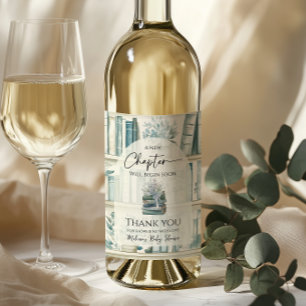Library New Chapter Blue Boy Book Baby Shower Wine Label