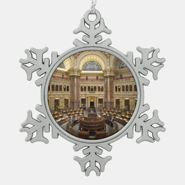 Library of Congress Snowflake Pewter Christmas Ornament (Front)